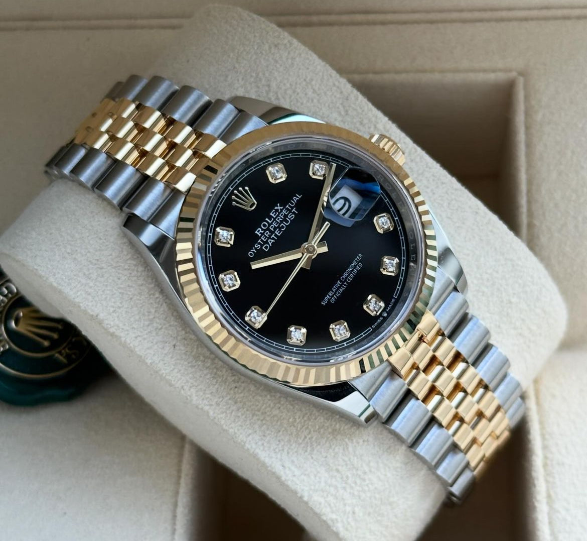 ROLEX DATEJUST JUBILEE ACCIAIO E ORO QUADRANTE NERO DIAMOND