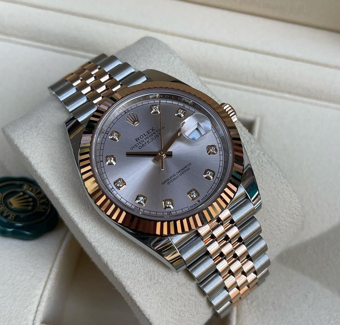 ROLEX DATEJUST JUBILEE ORO ROSA QUADRANTE SILVER DIAMOND